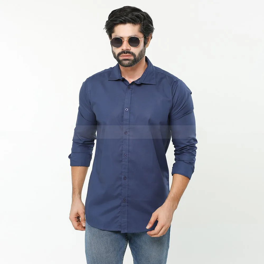Navy Blue Cotton Formal Shirt For Men