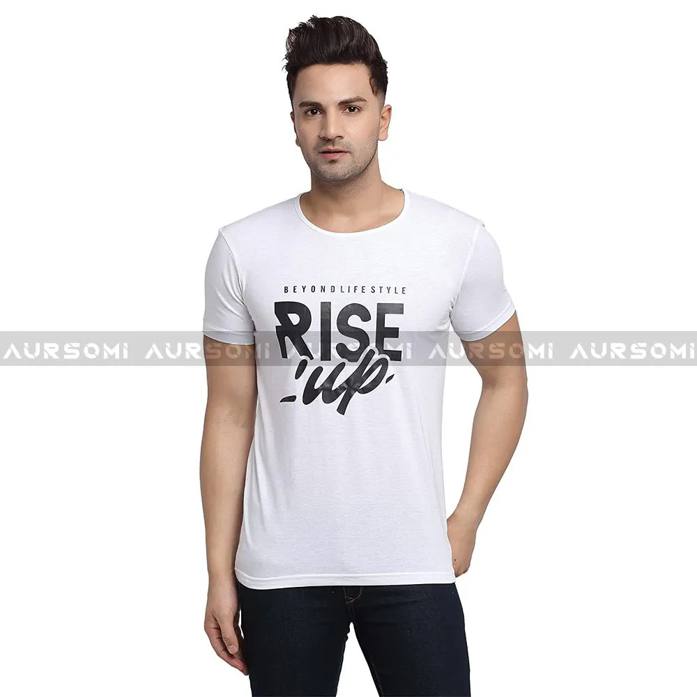 Rise Up Printed White Color  Pure Cotton T-shirts for Men - 200