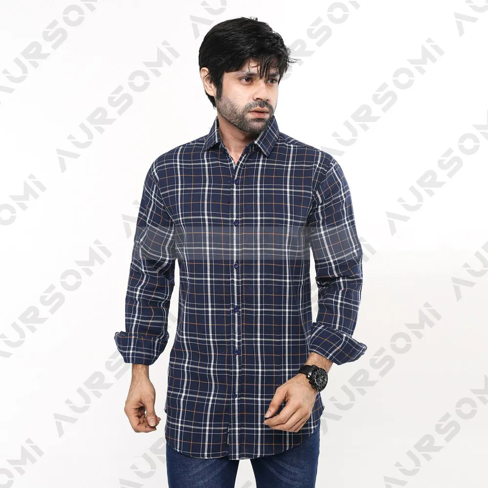 Casual Check Style Navy Blue Full Sleeve Shirt for Men