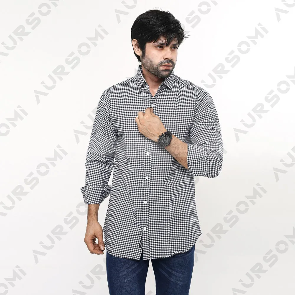 Casual Black and White Check Style Full Sleeve Shirt for Men