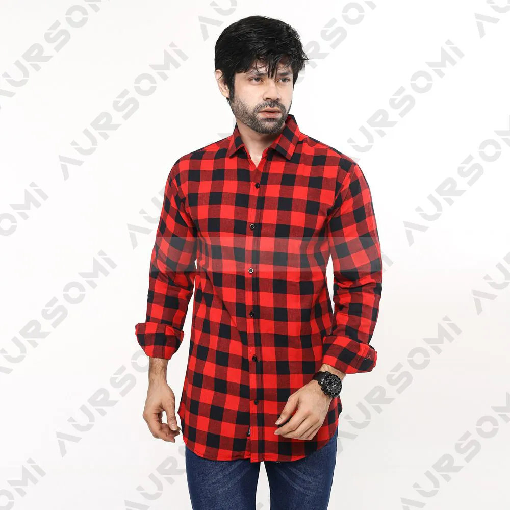 Casual Red and Black Color Check Style Full Sleeve Shirt for Men