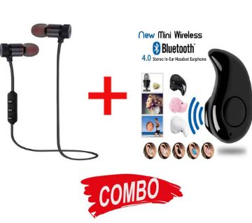 Smart Wireless Mini Bluetooth Earphone - Black + Stereo Bluetooth Earphone - Black Combo Offer