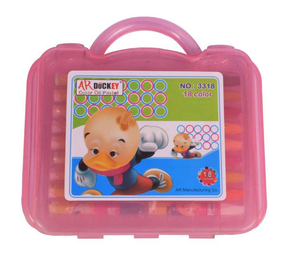 AR Ducky Oil Pastels Box -  পিঙ্ক প্লাষ্টিক বক্স ১৮ কালার বাংলাদেশ - 1019169