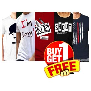 Half Sleeve Cotton T Shirt for Men  (Buy 1 T-Shirt and Get 1 T-Shirt Free)
