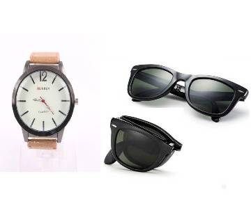 CURREN Gents Wrist Watch + Folding Sunglasses for Men