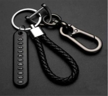 এন্টি লস্ট কার কি চেইন  Phone Number Card Keyring Leather Bradied Rope Auto Vehicle Key Chain Holder Key Ring Auto Accessories
