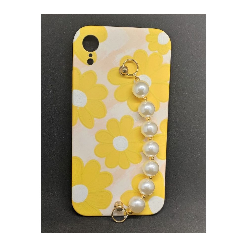 Oil Painting Yellow Flower Pearl Bracelet Holding Case For iPhone XR