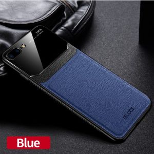 Shockproof PU Leather Glass Armor Silicone Case For iPhone 7 Plus / 8 Plus