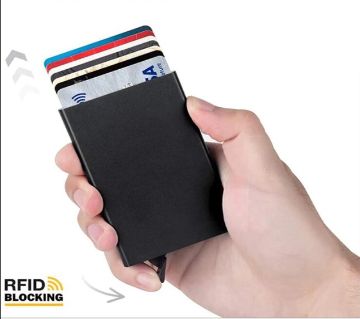 RFID Metal Thin Slim Minimalist Wallet Small Black Purse Smart Wallet কার্ড হোল্ডার ফর মেন