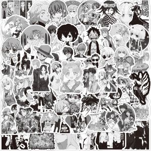 50Pcs/Pack Mixed Anime Black & White Glossy Not Repeated PVC Waterproof Stickers For Phone Luggage Skateboard Laptop