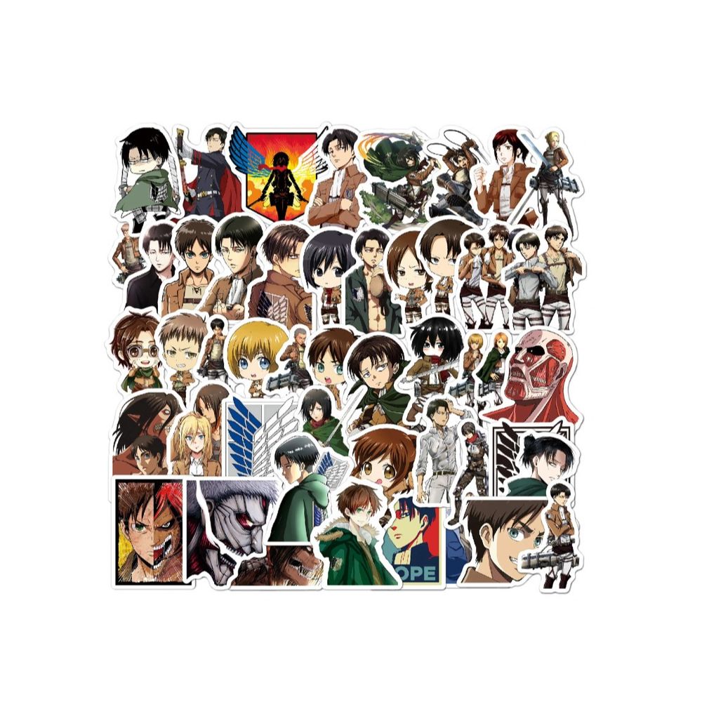 50Pcs/Pack ATTACK ON TITAN Black & White Glossy Not Repeated PVC Waterproof Stickers For Phone Luggage Skateboard Laptop