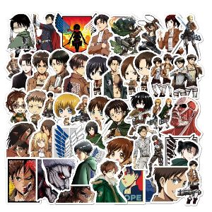 50Pcs/Pack ATTACK ON TITAN Black & White Glossy Not Repeated PVC Waterproof Stickers For Phone Luggage Skateboard Laptop