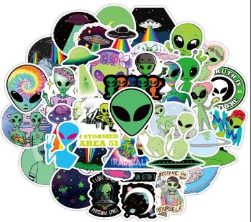 25Pcs/Pack Alien UFO Astronaut Rocket Ship Plane PVC ওয়াটাপ্রুফ স্টিকার ফর Luggage Skateboard Laptop Motorcycle