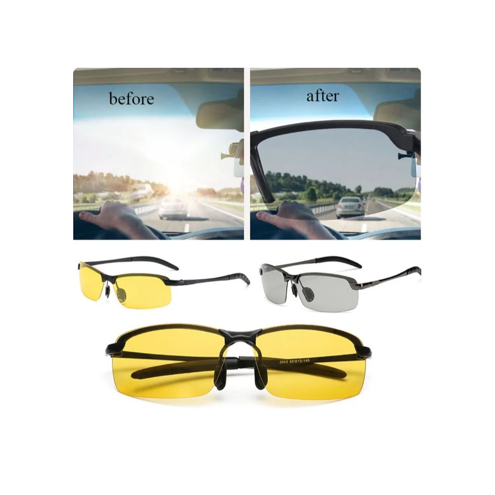 Unisex Round Pattern Photochromic Driving Night Vision Sunglasses(14286)