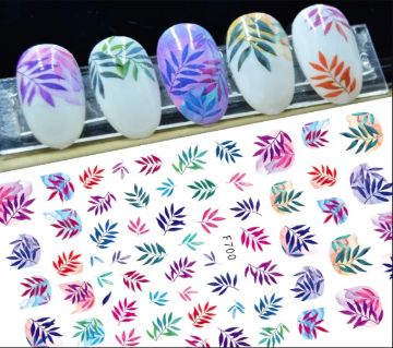 50Pcs/Set 3D Decals Leaf Grass Design Self Adhesive Nails Art ডেকোরেশান স্টিকার 