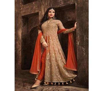 Semi Stitched Net with Embroidery work Suit