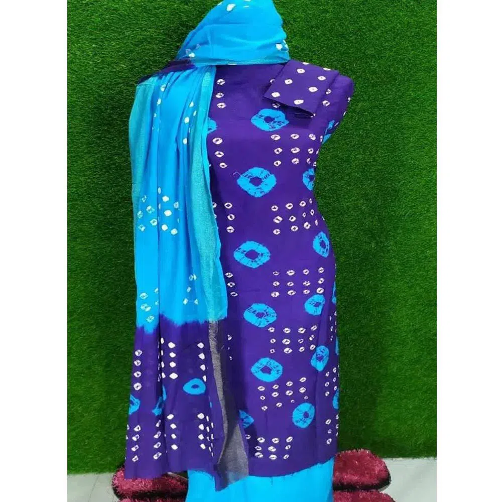 UnStitched Batik Chunri Print Cotton Three Piece - Blue