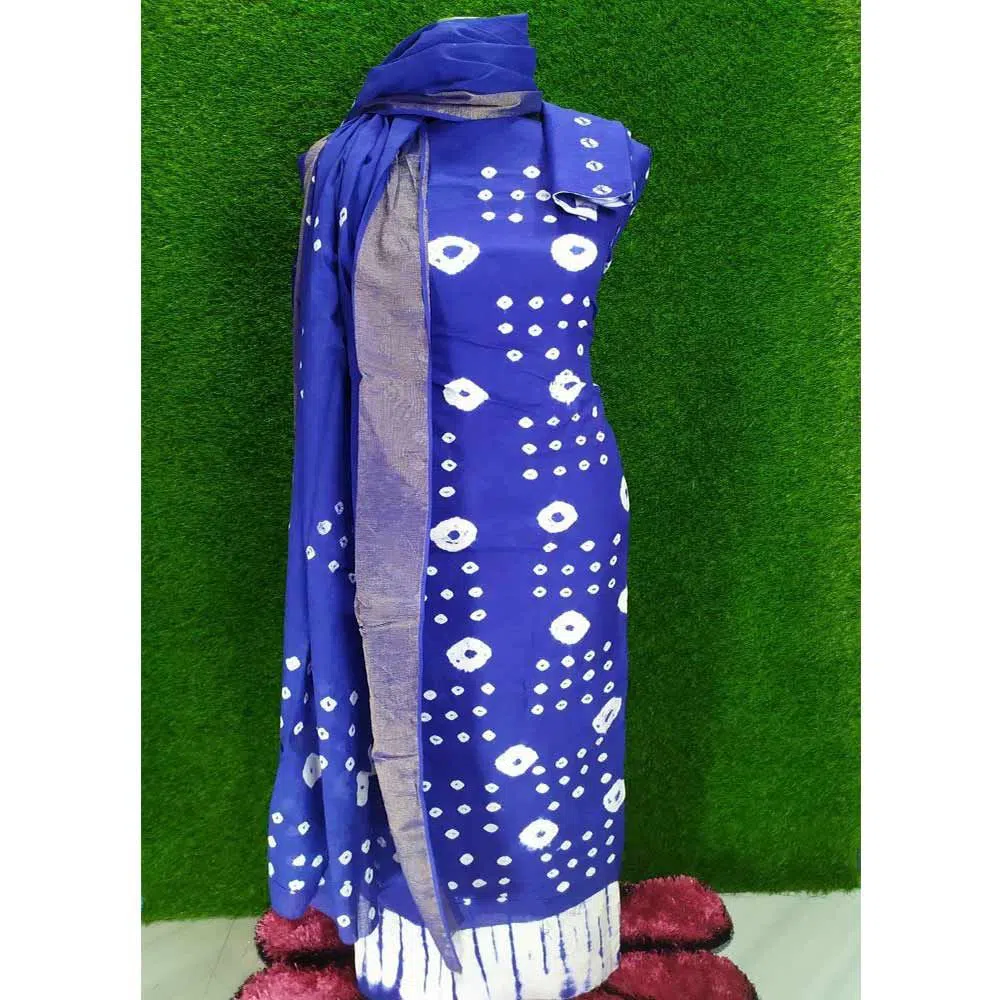 UnStitched Batik Chunri Print Cotton Three Piece - Royal Blue