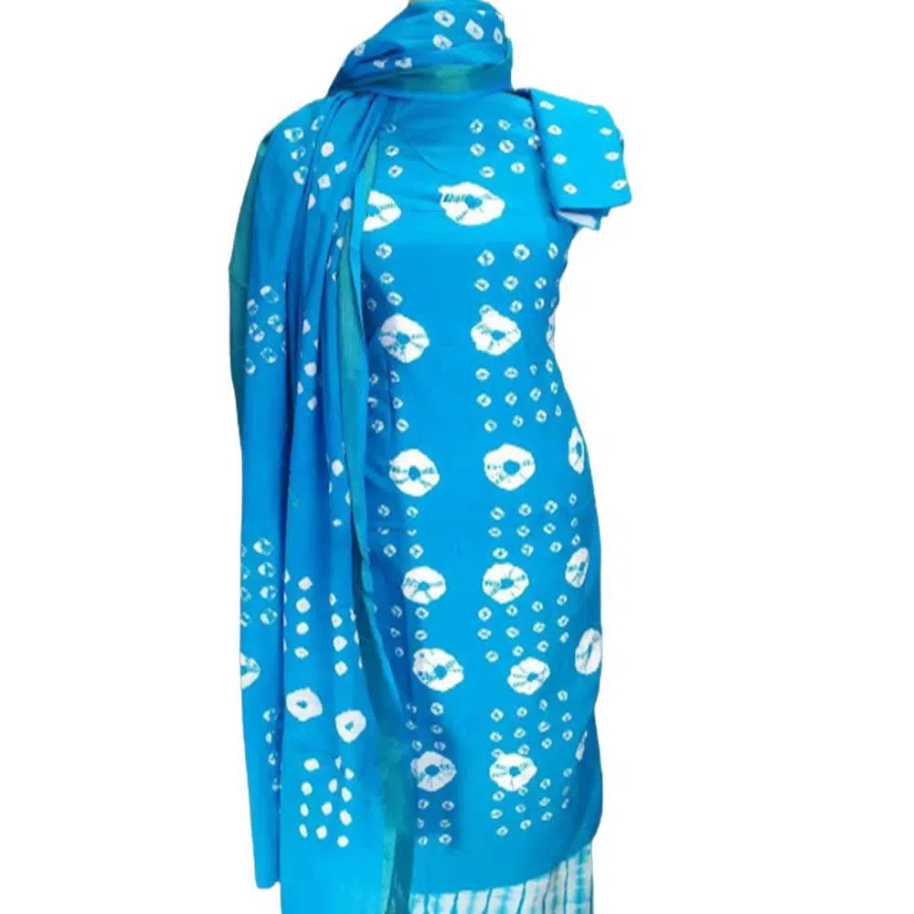 UnStitched Batik Chunri Print Cotton Three Piece - Sky Blue