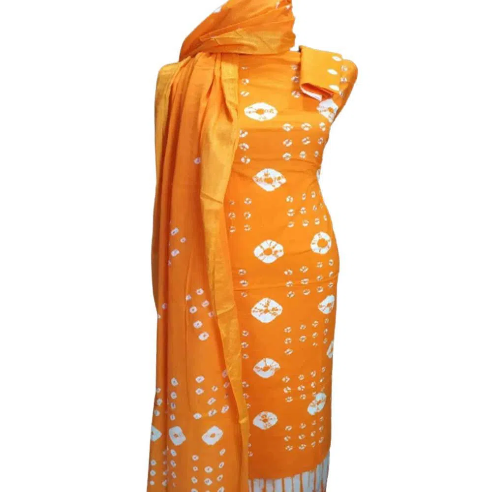 UnStitched Batik Chunri Print Cotton Three Piece - Orange