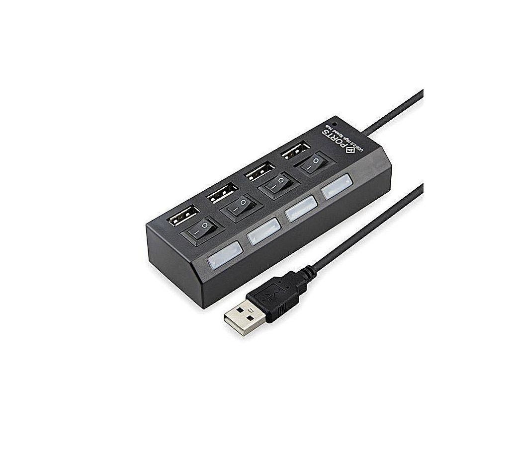 4 Ports LED USB 2.0 হাব উইথ সুইচ (ব্ল্যাক) বাংলাদেশ - 978250