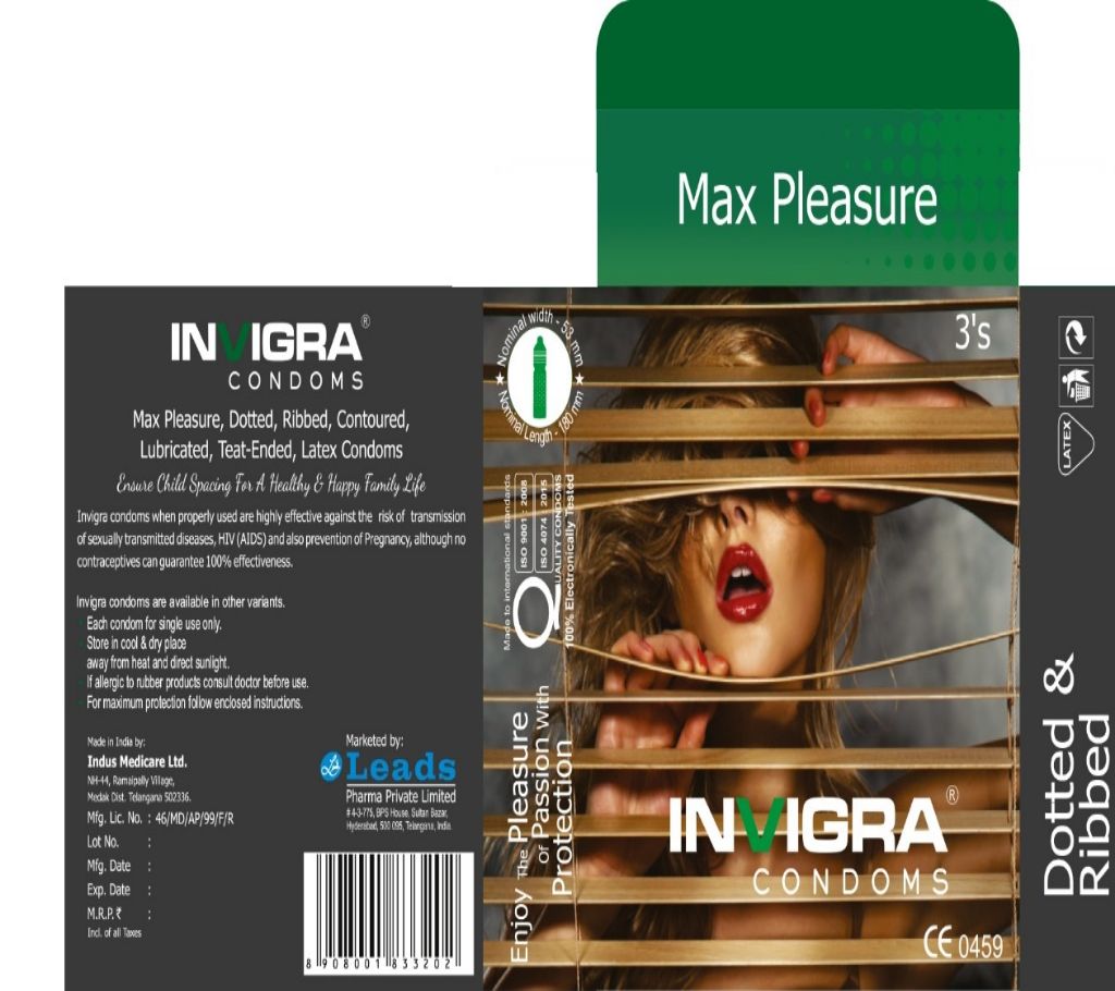 Max Pleasure - Dotted & Ribbed, Contoured lubricated, teat-ended, latex condoms for intense and maximum pleasure  কনডম 3’S Packet বাংলাদেশ - 1039880