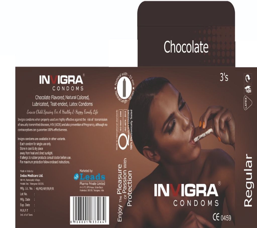 chocolate- chocolate flavoured, brown coloured, lubricated, teat-ended, latex condoms for an exuberant romance কনডম 3’S Packet বাংলাদেশ - 968781