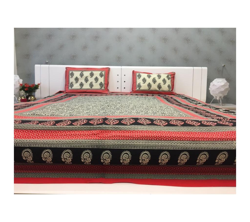 Bold Red Handmade BlockPrint Cotton Double Bedsheet by Ivoryniche বাংলাদেশ - 742664