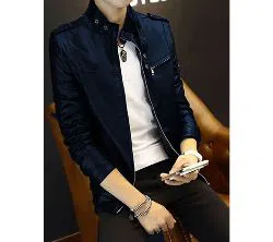 Navy Blue Color  Leather Jacket for men 