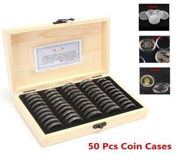 50pcs 25/27/30mm Round Coin Holder Wooden Storage Box Container Display Case