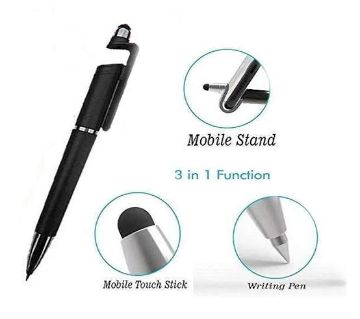 ইউনিভার্সাল 3 in 1 স্টাইলাস পেন উইথ মোবাইল স্ট্যান্ড হোল্ডার, Writing Pen, Pen for Mobile use, Compatible for Android Touch Screen