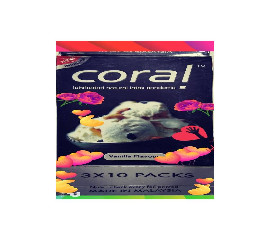 Coral ভ্যানিয়লা ফ্লেভার কনডম বক্স, Malaysia- 10 Pack বাংলাদেশ - 999025