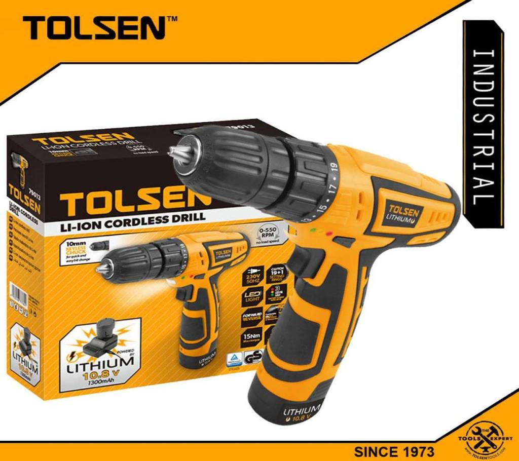 TOLSEN LITHIUM কর্ডলেস ড্রিল  w/ Power Light Soft Grip Handle (1300 mAh 10.8V) GS & TUV Approved 79013 বাংলাদেশ - 1023283