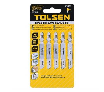 TOLSEN 5pcs Industrial Jigsaw Blades Set T118A (Metal) (75mm 21 TPI) For Thin Metal 76811