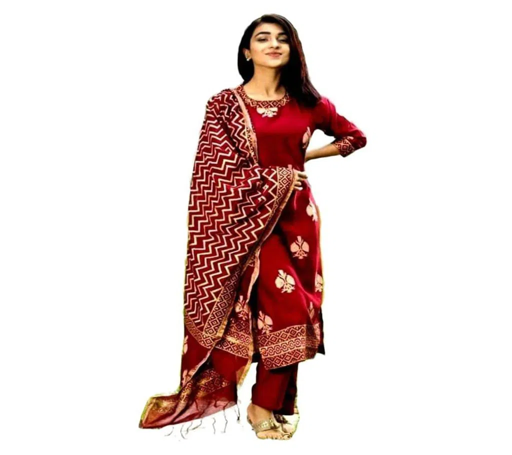 Unstitched Cotton Salwar kameez For Women-Red 