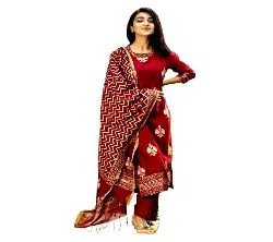 Unstitched Cotton Salwar kameez For Women-Red 
