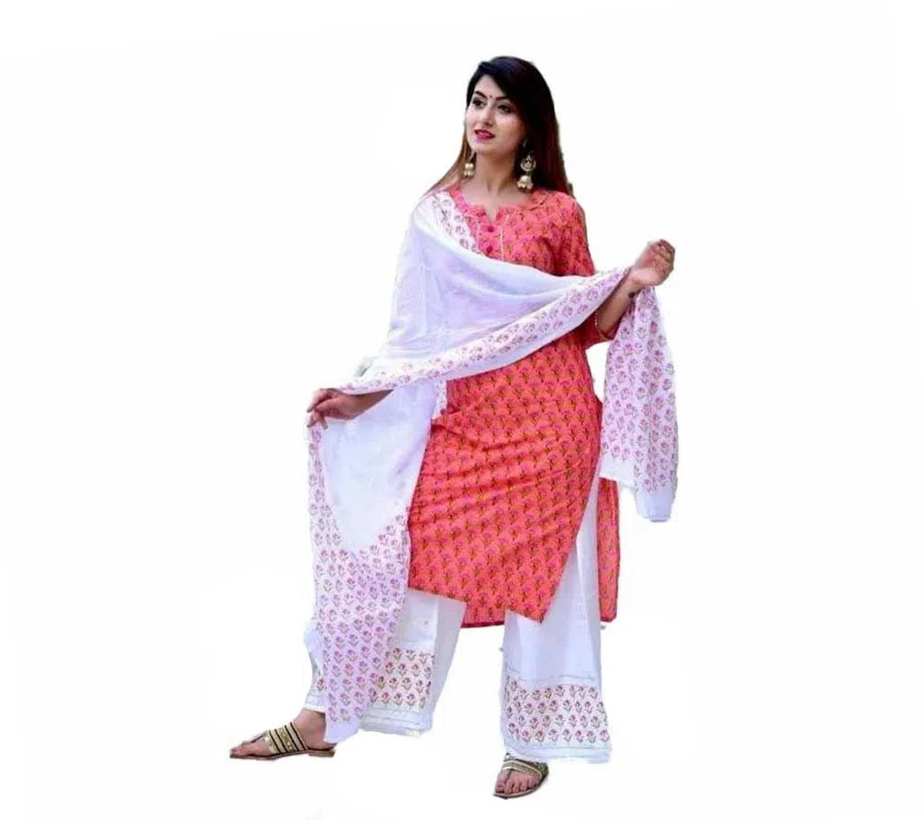 Unstitched Cotton Salwar kameez For Women-Pink 