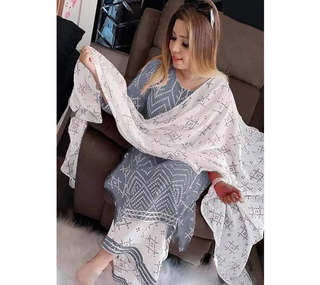 Unstitched cotton block print salwar kameez for women ash 