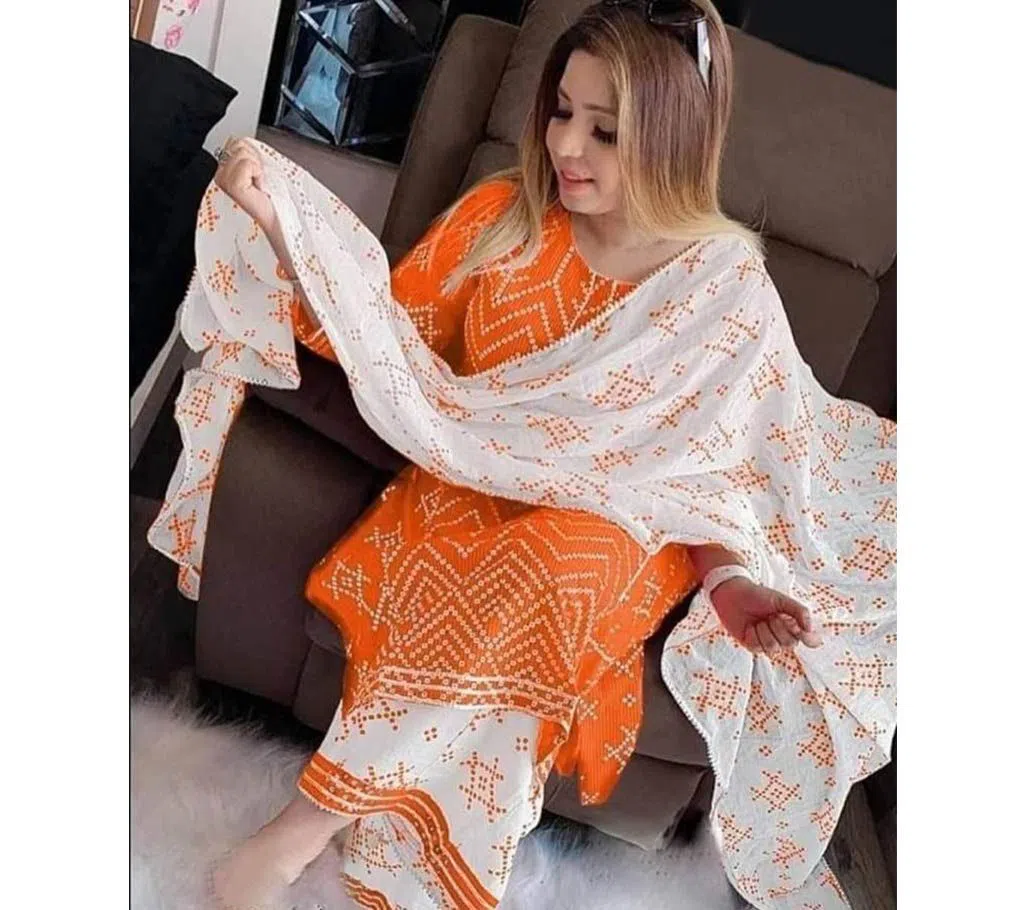 Unstitched cotton block print salwar kameez for women orange 