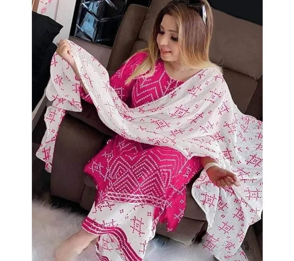 Unstitched cotton block print salwar kameez for women pink