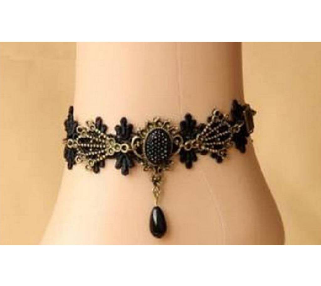পায়ের নুপুর (১ পিস) - Black Lace Gold Metal Bridal Gloves With Beads Vintage Foot Chain Ankle Bracelets Wedding Party Accessory বাংলাদেশ - 1089531