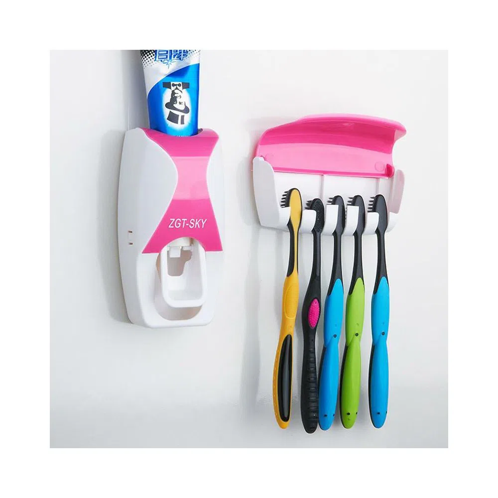 Automatic Toothpaste Dispenser & "Touch Me" Brush Holder Set - White