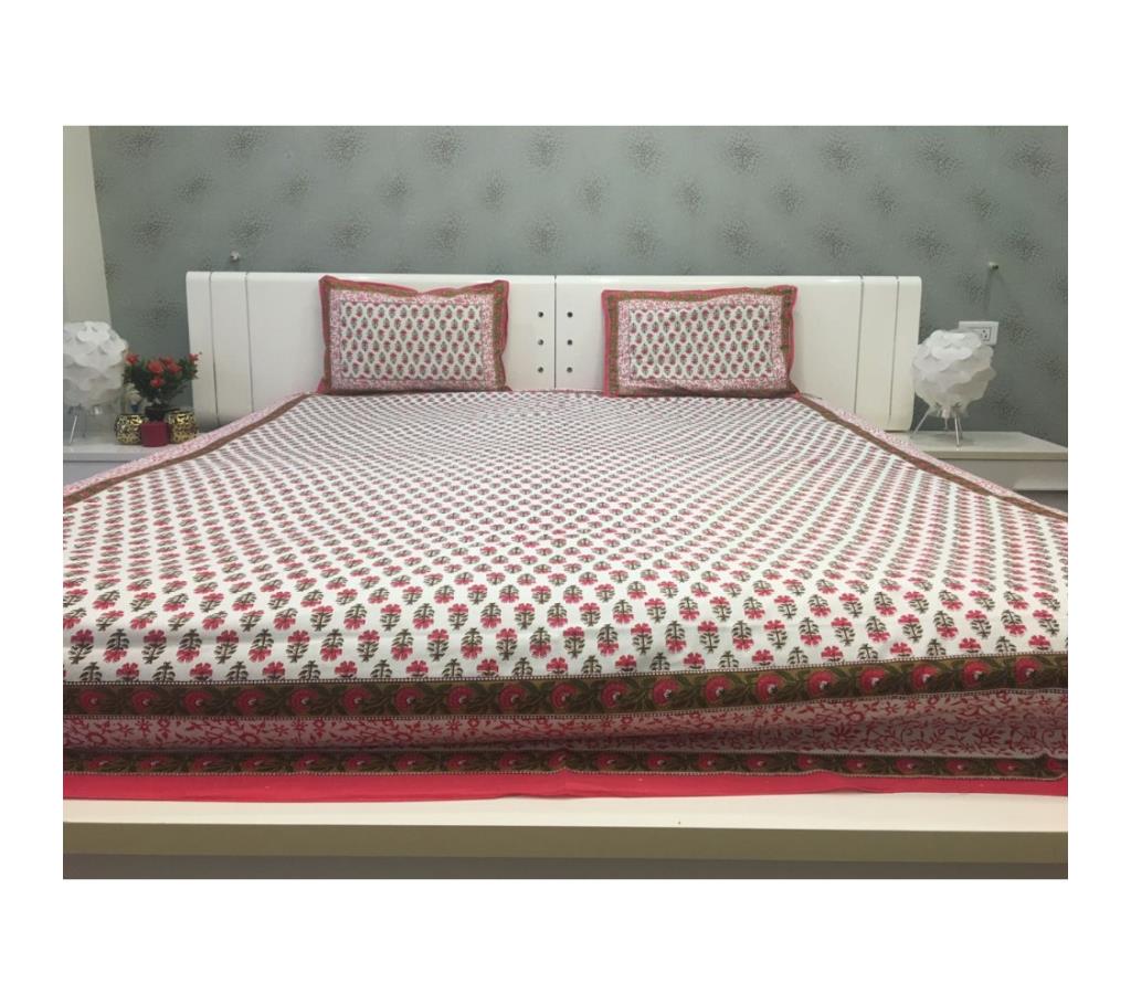 White And Red Cotton Block Print Double Bedsheet by Ivoryniche বাংলাদেশ - 742663