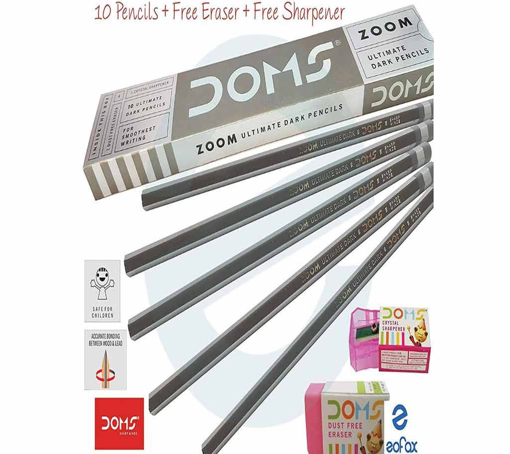 DOMS Zoom Ultimate ডার্ক পেন্সিল 10Pcs With Free 1 Eraser and 1 Sharpener বাংলাদেশ - 1081989