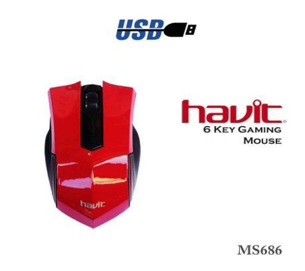 Havit HV-MS686 6 Keys USB ইন্টারফেস গেমিং অপটিক্যাল মাউস বাংলাদেশ - 1120311