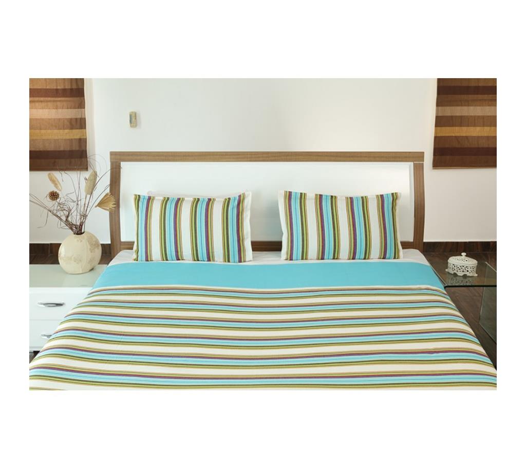 Blue and Multicolored Striped Traditional Cotton Double Bedsheet by Ivoryniche বাংলাদেশ - 742666