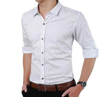White Ball Print Cotton Formal Shirt for Men