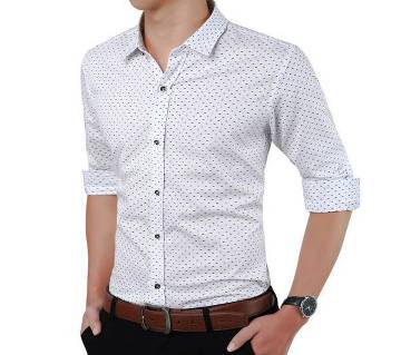 White Ball Print Cotton Formal Shirt for Men