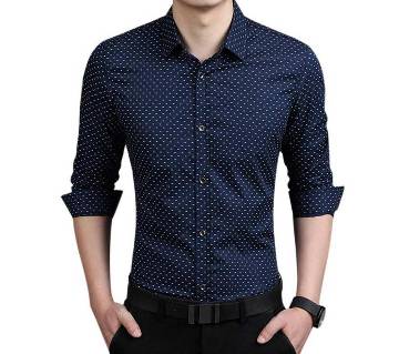 Navy Blue Ball Print Cotton Formal Shirt for Men