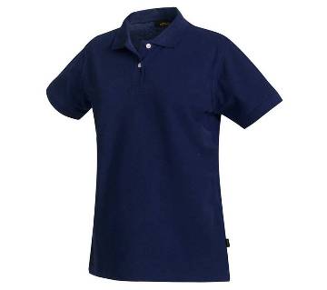 Navy Blue Cotton Short Sleeve Polo Shirt For Men